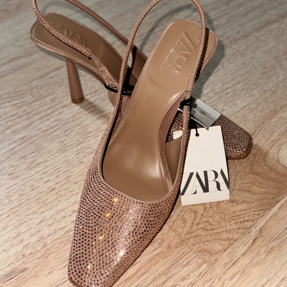 Zara Natural Rhinestone Slingback Heels